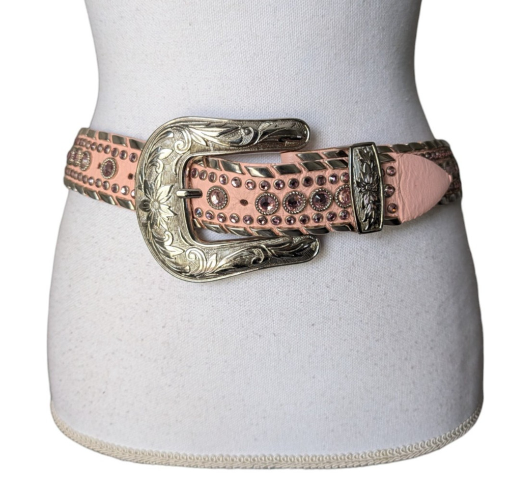 Vintage Kippys Light Pink Silver Embellished Rhinestone Crystal Bling Belt Y2K